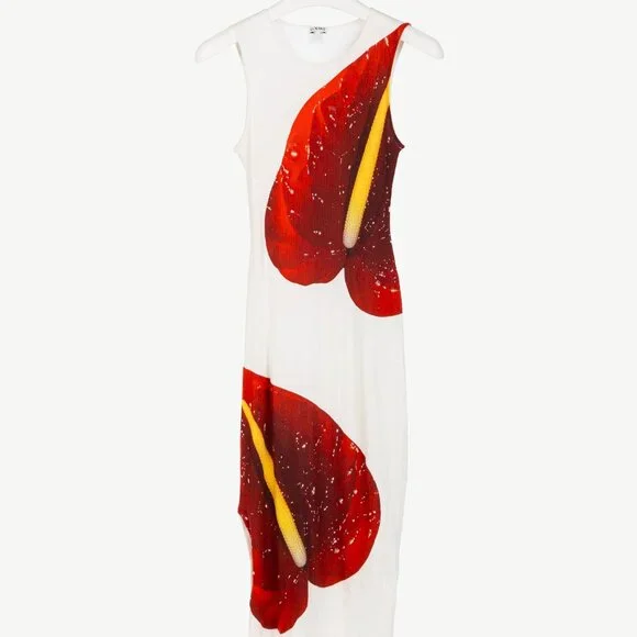 Loewe SS/23 White Anthurium Floral Ribbed-Cotton Maxi Tank Dress - Picture 2 of 10